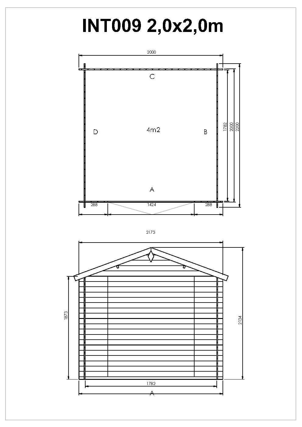 Abri de jardin en bois ep19mm surface utile 318m² 200x200x213cm int009/ineksa
