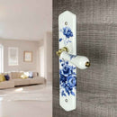 2 poignées de porte sur plaque BLEUET, Sans trou pour pièce à vivre, Porcelaine de Limoges, Entraxe standard 195 mm