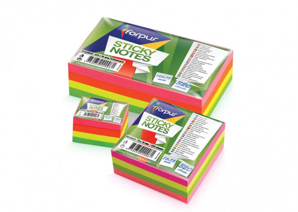 Sticky Notes Forpus, Neon, 75x75mm, assorted, cube (1x320) 0717-112