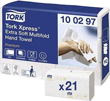 Hand towel sheets Tork Premium Extra Soft H2, 2-Ply, 100 sheets, 34x21.2cm, W, cellulose, (21pcs)