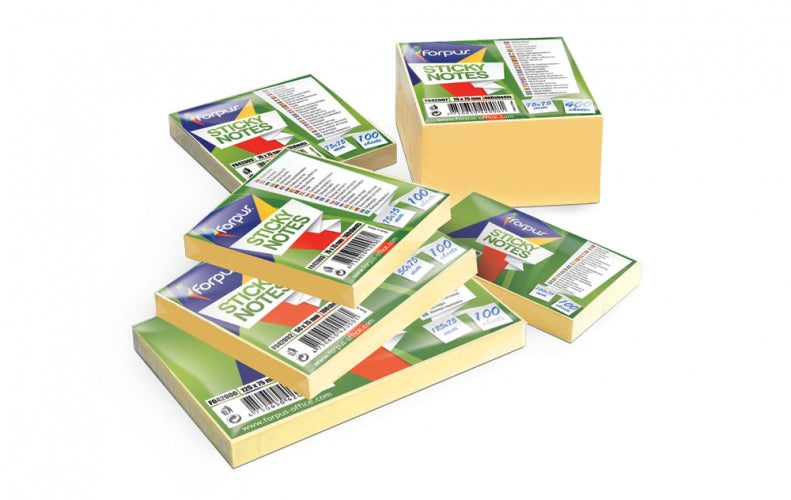 Bloc-notes adhésif forpus 75 x 75 mm jaune cube 1 x 400 0717-116