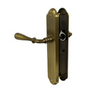 2 poignées de porte sur plaque CARINA, Sans trou pour pièce à vivre, Finition laiton patiné, Entraxe stand 195 mm