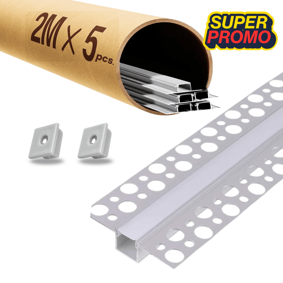 Confezione Promo 5 Profili Flat Per Cartongesso con Tappi Finali - Totale 10 Metri