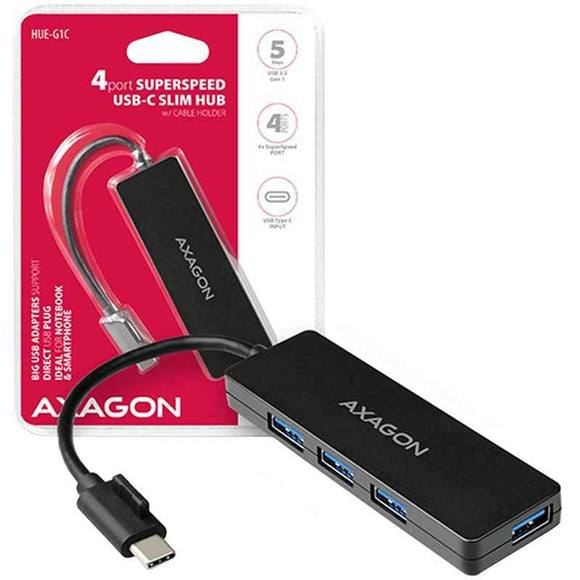 Hub AXAGON HUE-G1C 4x USB3.1 Gen1 SLIM avec câble Type-C de 14 cm