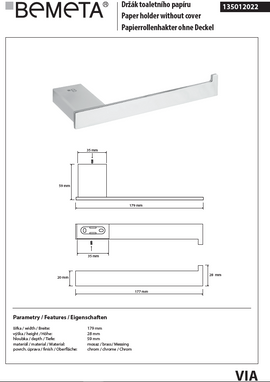 Porte papier toilettes VIA en chrome 17,9 x2,8 x5,9 cm