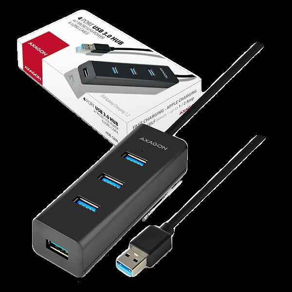 AXAGON HUE-S2BL Station de charge 4x USB 3.0 Câble 1,2 m, chargement MicroUSB