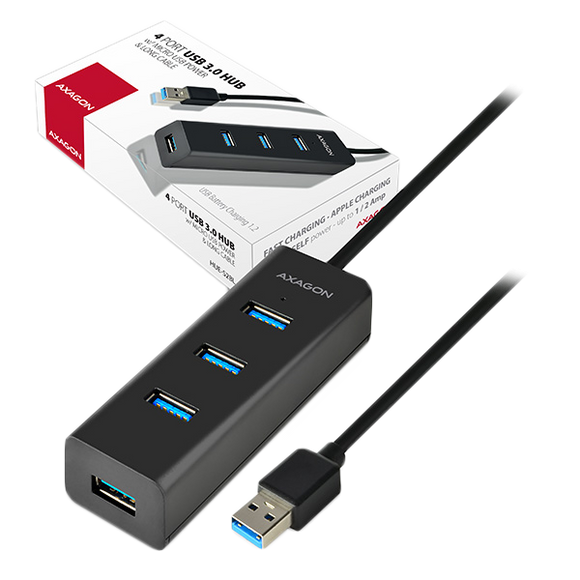 AXAGON HUE-S2BL 4x USB3.0 Charging Hub 1.2m Cable, MicroUSB Charging