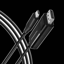 Câble USB-C -> DisplayPort actif - adaptateur AXAGON RVC-DPC pour connecter un moniteur/téléviseur/projecteur DisplayPort à un ordinateur portable ou un téléphone portable à l'aide d'un connecteur USB de type C.