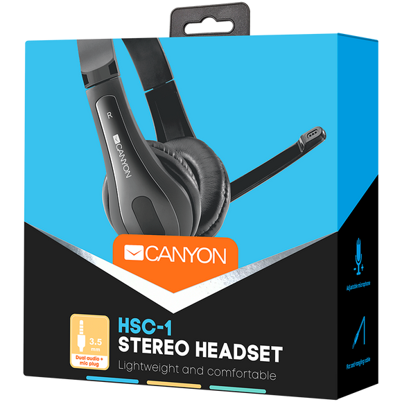 CANYON PC headset HSC-1 PC Mic Flat 2m Black