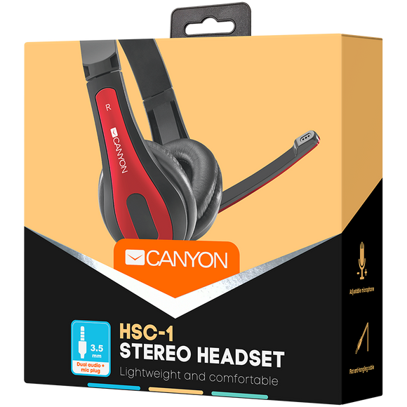 CANYON PC headset HSC-1 PC Mic Flat 2m Black Red