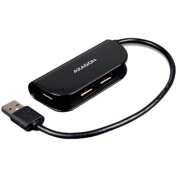 Hub usb 2.0 pratique à quatre ports avec câble usb connecté en permanence. noir.