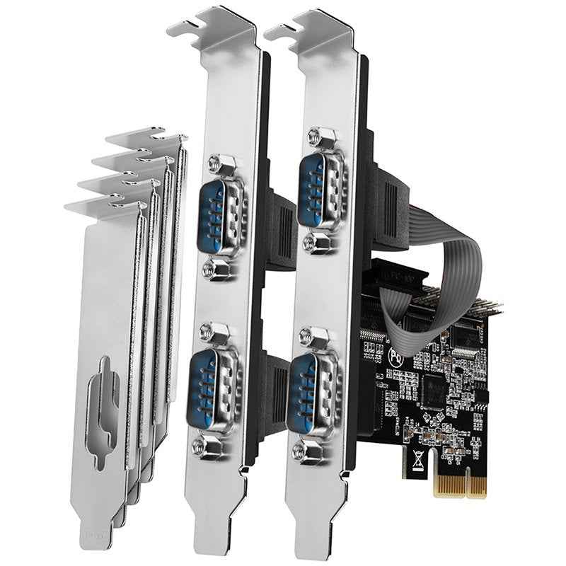 Carte PCI-Express avec quatre ports série 250 kbps. ASIX AX99100. Standard et bas profil.