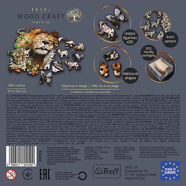 Puzzle en bois TREFL Chats sauvages dans la jungle 500+1 pièces