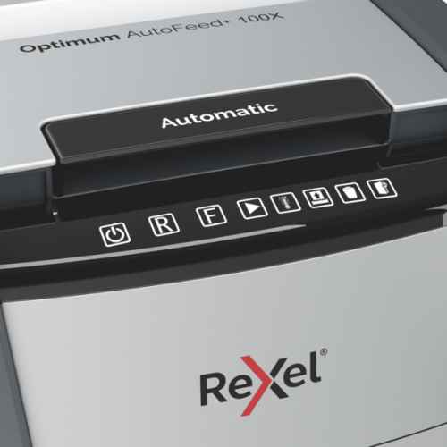 Destructeur de documents Rexel Optimum AutoFeed+ 100XP, coupe croisée, format P4, 34 l (remplace Rexel Auto+ 90X)