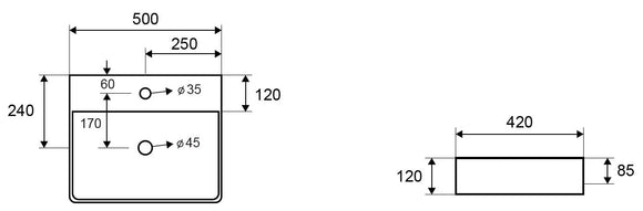Vasque noire rectangulaire monotrou à poser 50x42x12 cm