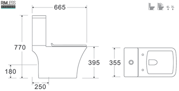 Pack WC Rimless à poser NATALIA 77x66,5x35,5 cm - avec abattant à frein de chute
