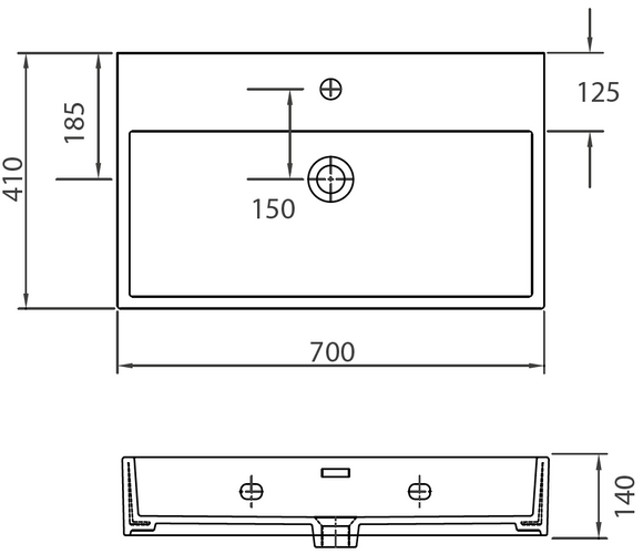 Lavabo suspendu DAPHNE rectangulaire 70x41x14 cm