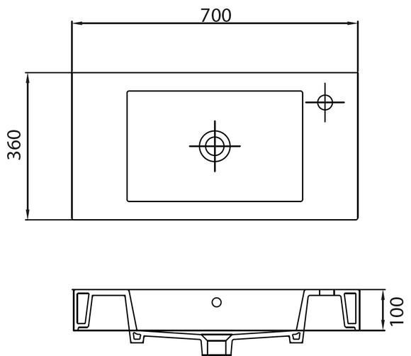 Lavabo suspendu MINOS rectangulaire 70x36x10 cm