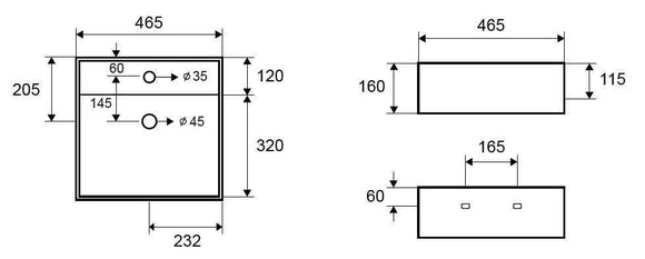 Lavabo carré suspendu KELY 46,5x46,5x16 cm