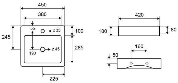 Lavabo suspendu MINI 45x42x10 cm