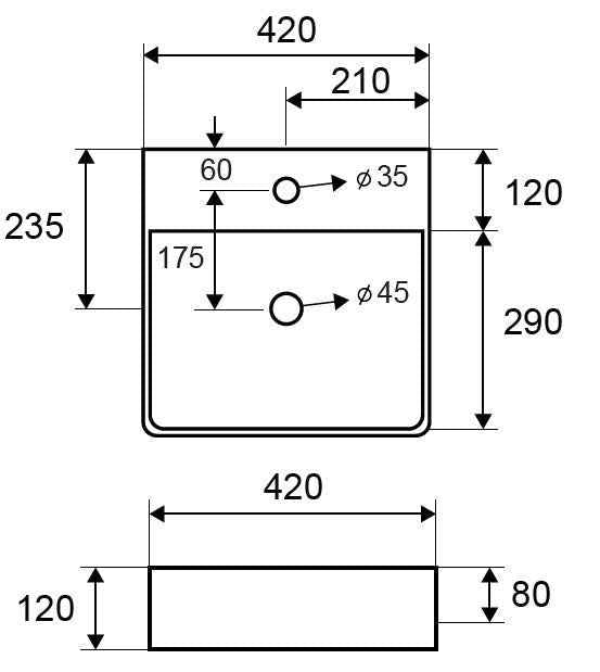 Vasque carrée à poser PESTAK 42x42x12 cm
