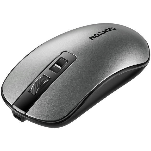 CANYON MW-18, 2.4GHz Wireless Rechargeable Mouse with Pixart sensor, 4keys, Silent switch for right/left keys,DPI: 800/1200/1600, Max. usage 50 hours for one time full charged, 300mAh Li-poly battery, Dark grey, cable length 0.6m, 116.4*63.3*32.3mm, 0.075