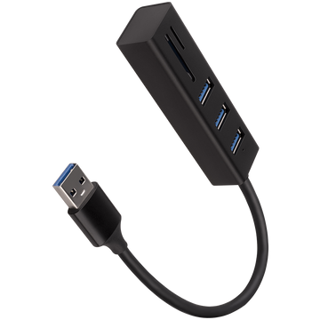 AXAGON HMA-CR3A 3x USB-A + SD/microSD, USB3.2 Gen 1 hub, metal, 20cm USB-A cable