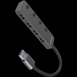 Hub AXAGON HUE-MSA 4x USB3.2 Gen 1 SWITCH, métal, entrée d'alimentation micro USB, câble USB-A 20 cm