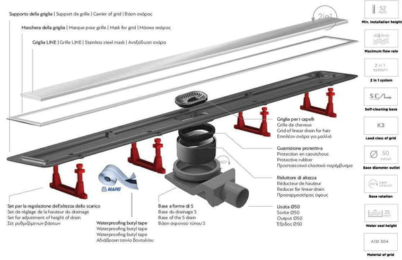 Caniveau de douche CONFLUO PREMIUM LINE en verre noir