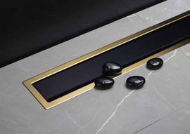 Caniveau de douche en or 24 carats et verre noir CONFLUO PREMIUM LINE