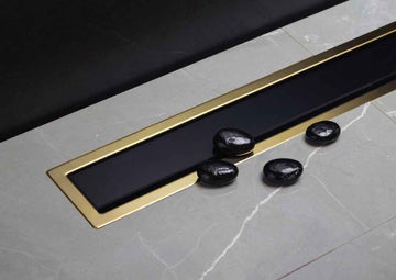 Caniveau de douche en or 24 carats et verre noir CONFLUO PREMIUM LINE