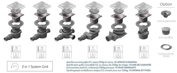 Drain de douche carré en acier inoxydable CONFLUO SQUARE 15x15 cm