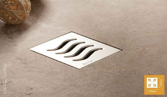 Drain de douche carré en acier inoxydable CONFLUO TIDE 15x15 cm