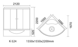 Cabine de douche complète angulaire hydromassante ELENA 150x150 cm x 220 cm