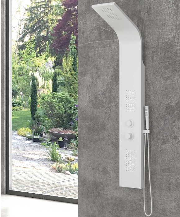 Colonne de douche hydromassante SUE en aluminium 140x20x6,5 cm