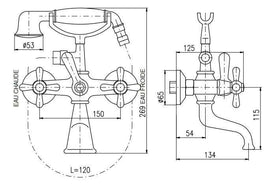 Mélangeur baignoire MORAVA RETRO en laiton chromé avec pommeau