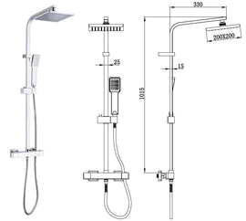 Colonne de douche thermostatique SASA en inox 101,5 cm