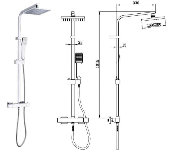 Colonne de douche thermostatique SASA en inox 101,5 cm