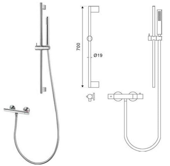 Ensemble de douche thermostatique SASA en inox 70 cm