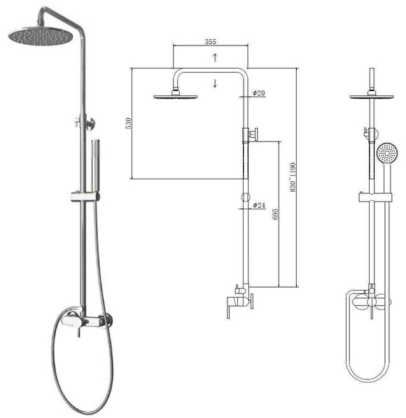 Colonne de douche chromée ARTEMIS avec douchette 119cm