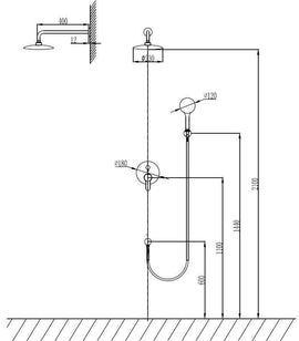 Ensemble de douche à encastrer ARTEMIS avec douchette en inox noir 210 cm