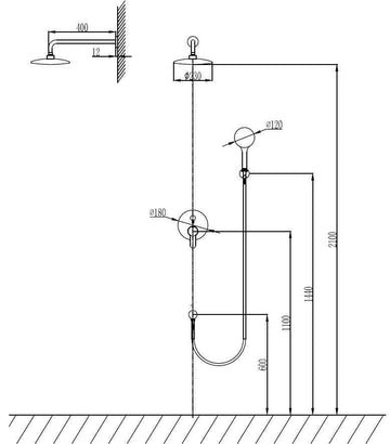 Ensemble de douche à encastrer ARTEMIS avec douchette en inox noir 210 cm
