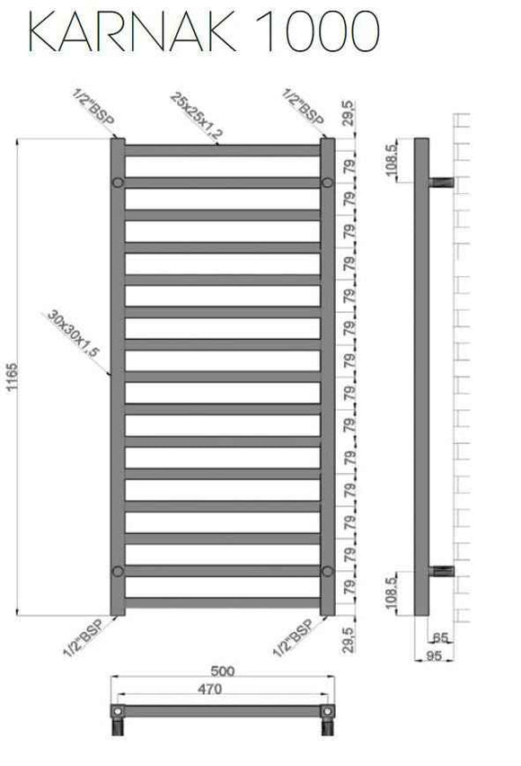 Radiateur sèche-serviette design vertical KARNAK 50x100 cm en chrome