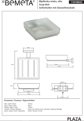 Porte-savon mural en verre PLAZA 13x10x4,5 cm