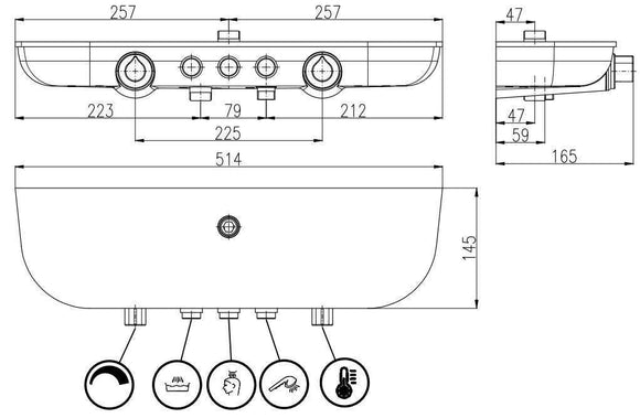 Colonne de douche murale MURRAY avec étagère 170 cm en solid surface blanc