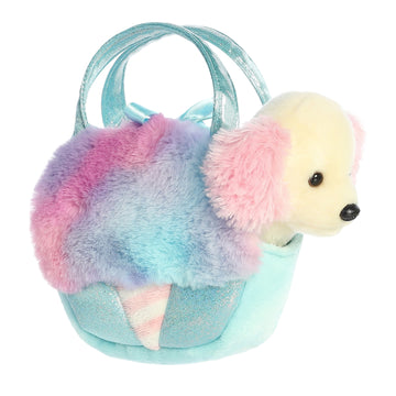 Peluche chien aurora fancy pals dans un sac à barbe à papa 20 cm