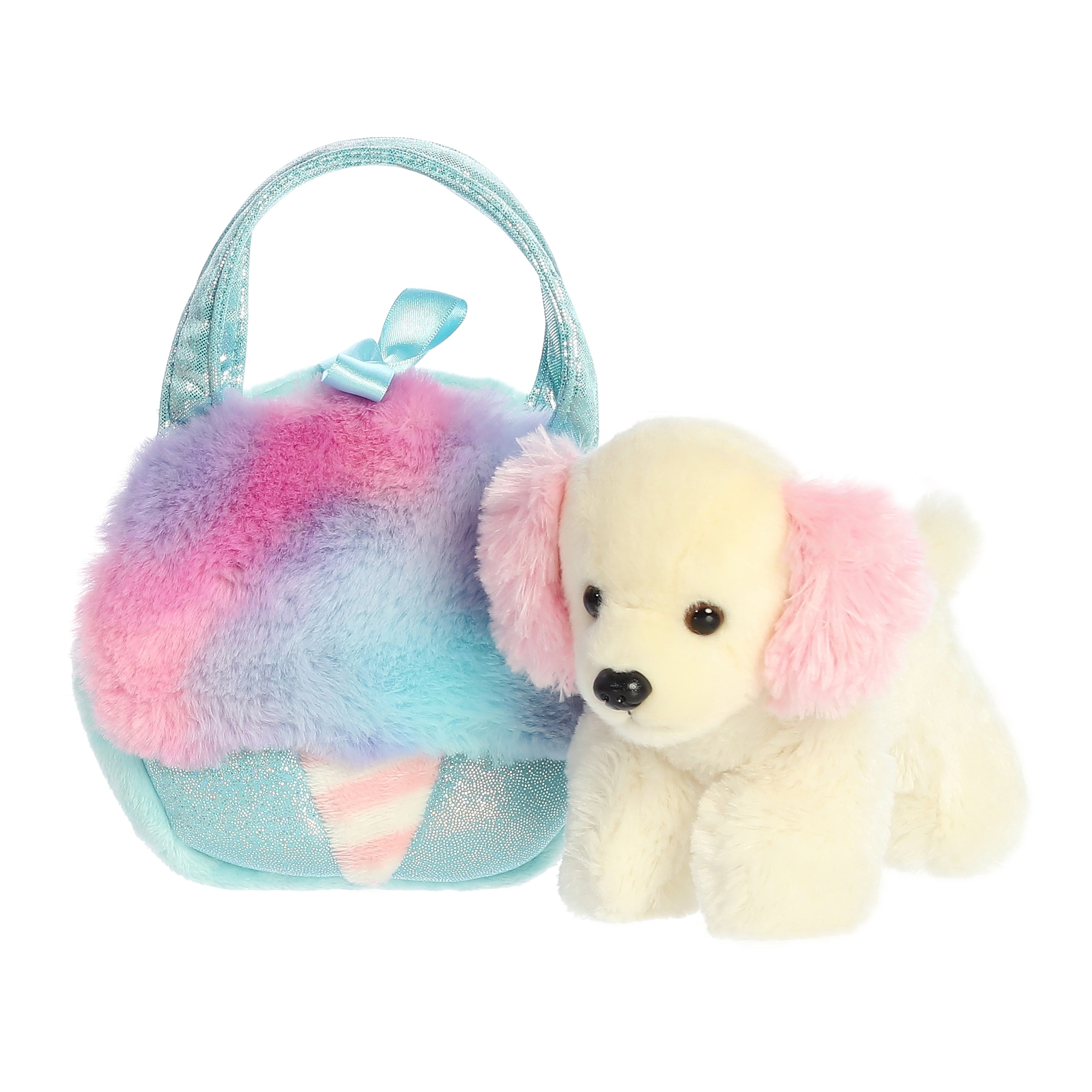 Peluche chien aurora fancy pals dans un sac à barbe à papa 20 cm