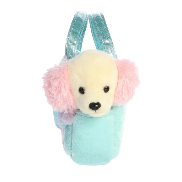 Peluche chien aurora fancy pals dans un sac à barbe à papa 20 cm