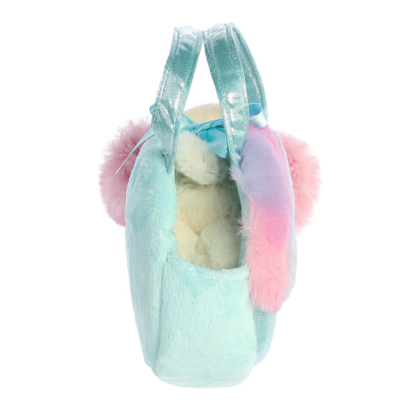 Peluche chien aurora fancy pals dans un sac à barbe à papa 20 cm