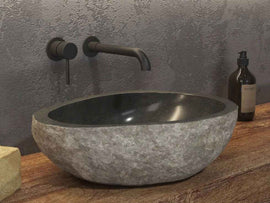 Vasque ronde RIVER à poser Ø40-45 x15 cm en pierre grise